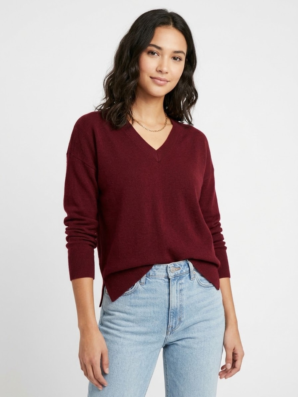 Lucky Brand Women's Red V-Neck Cotton-Cashmere Blend Sweater Size XS